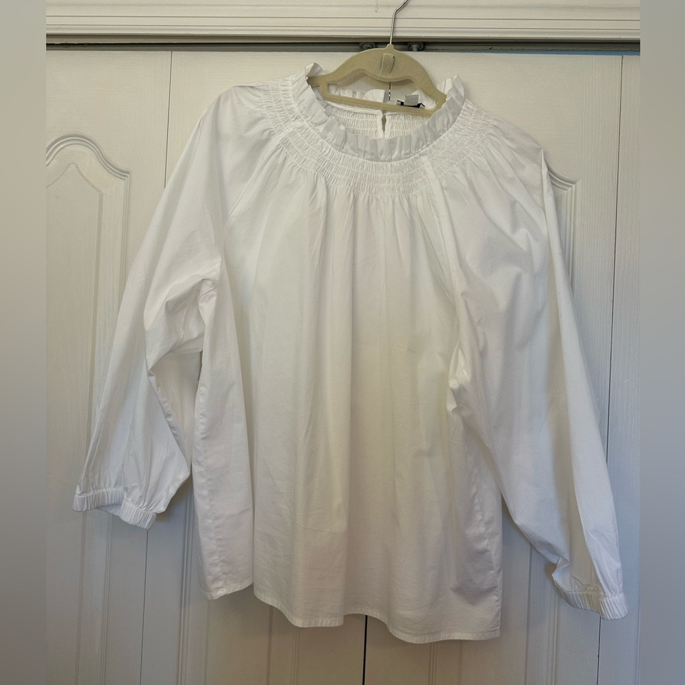 J. Crew White Ruffled 3/4 Sleeve Blouse